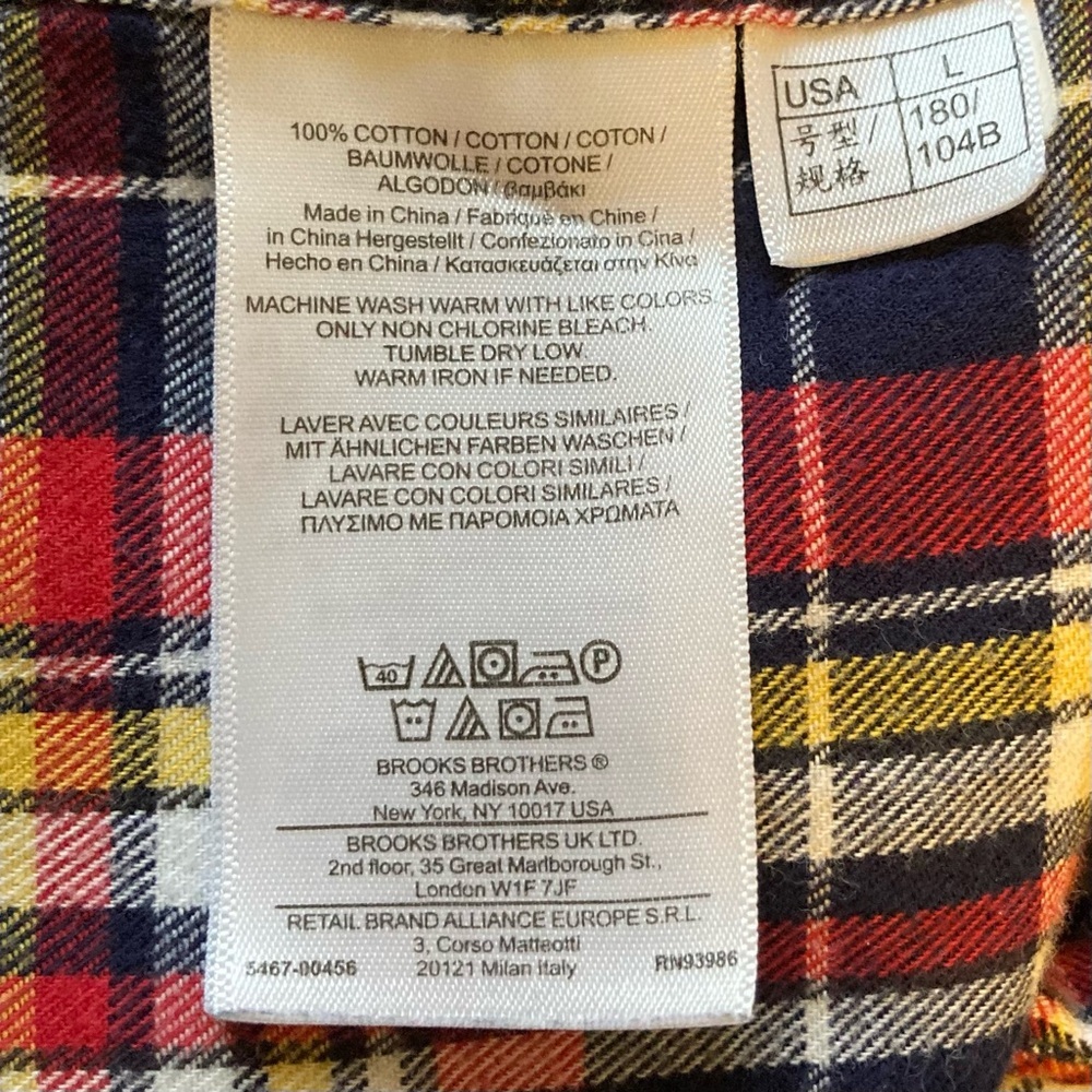 Brooks Brothers 100% Cotton Men's Button Down Blue & Red Plaid Flannel Shirt - Picture 6 of 12